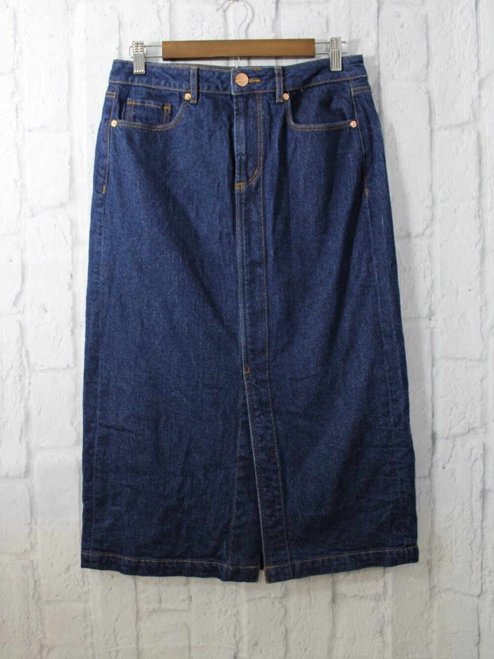 Loft Outlet Size 6 Medium Wash Denim Blue Mid Rise Front Slit Midi Skirt